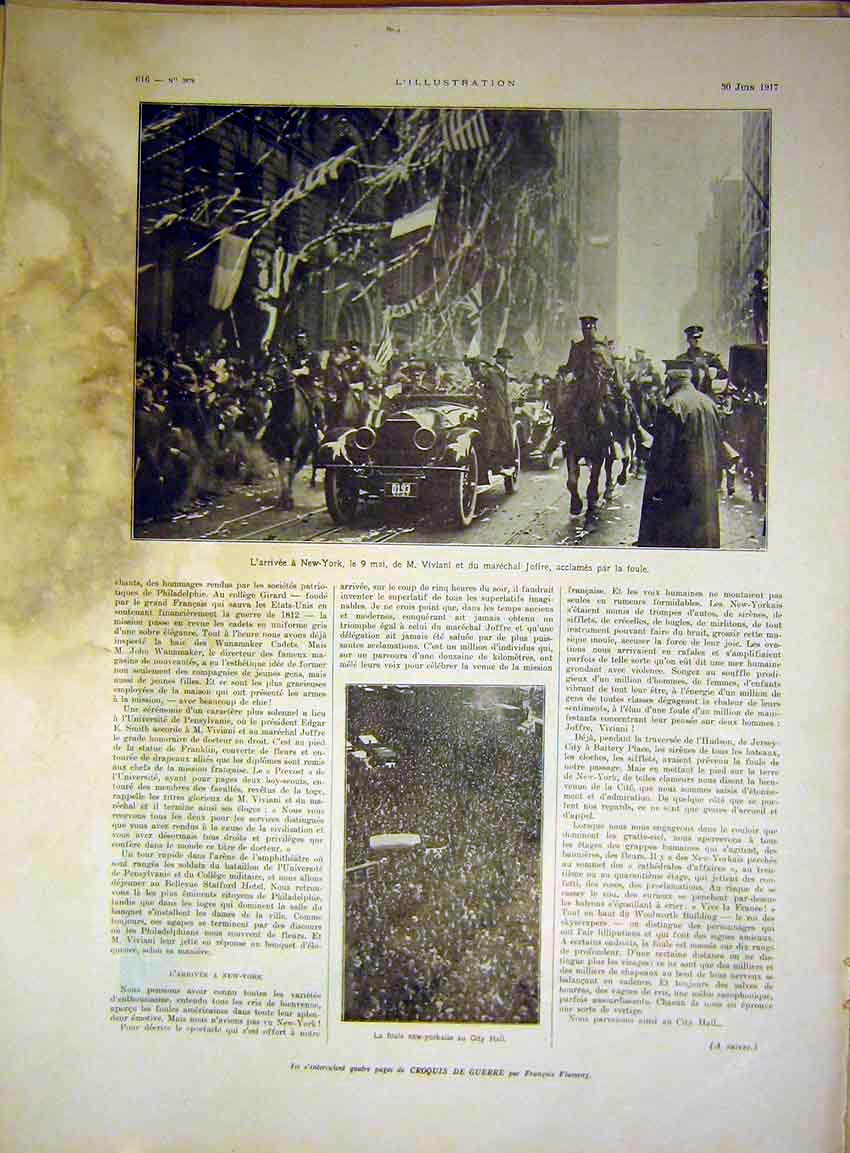 Original Old Vintage Print New York Viviani Joffre America French 1917 20th