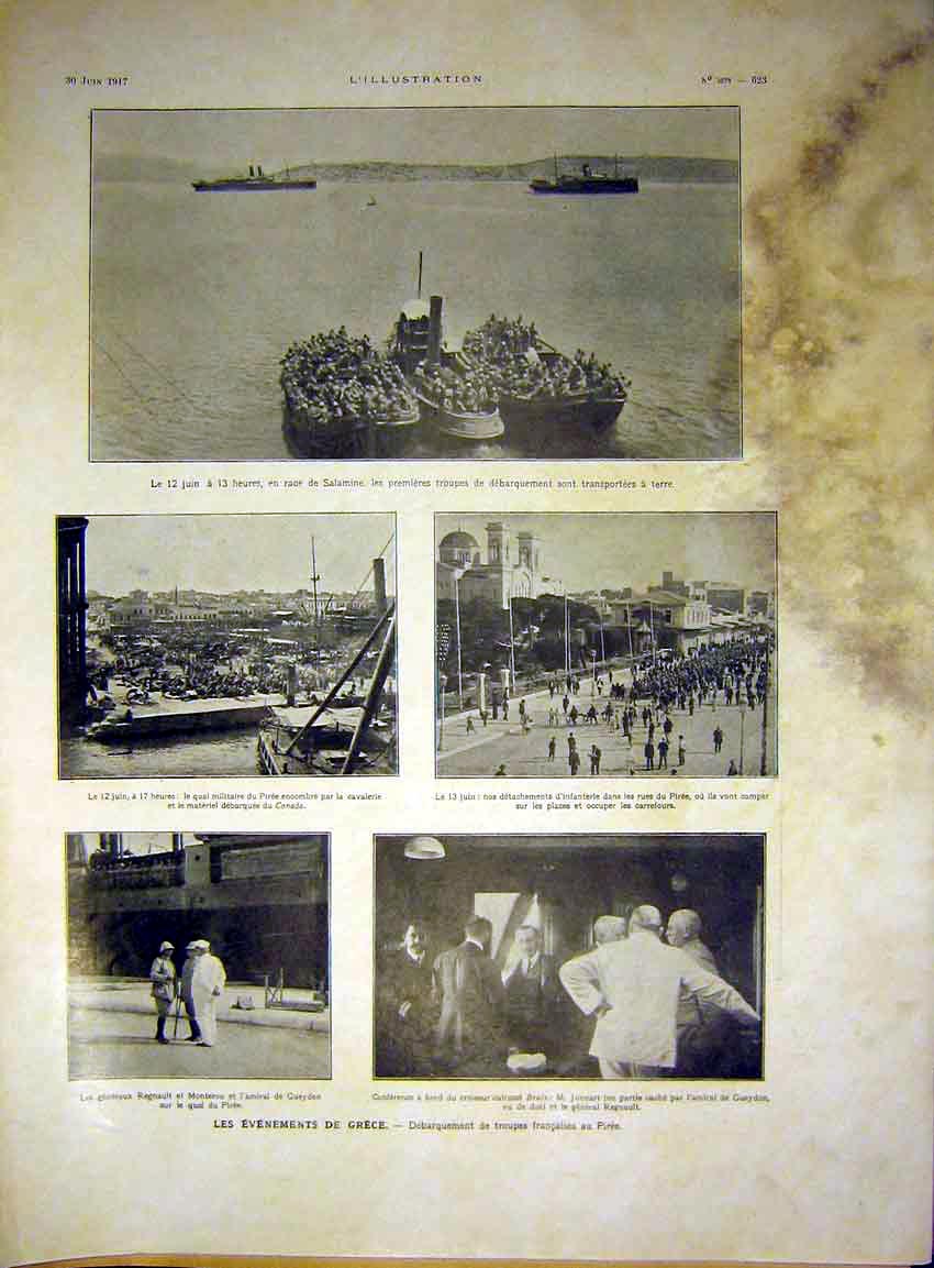 Old Vintage Print Salamine Transporter Ship Albert Thomas War French 1917 20th