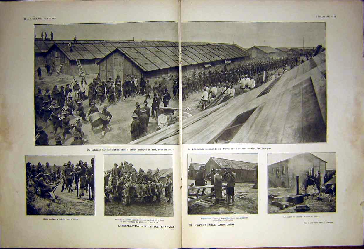 Original Old Vintage Print American Independence Paris Troops French 1917 20th
