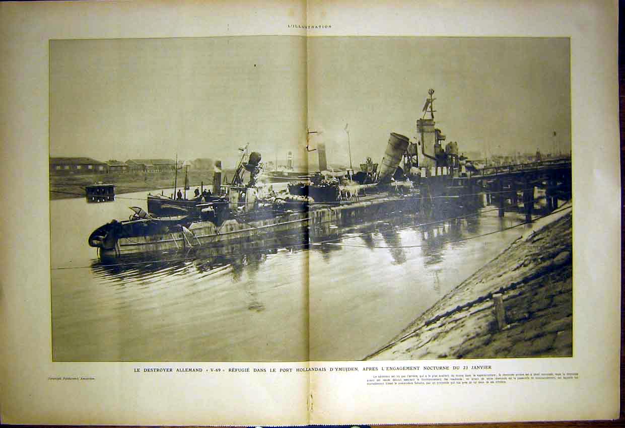 Old Vintage Print Portrait Lyautey German Destroyer Artillery French 1917 20th