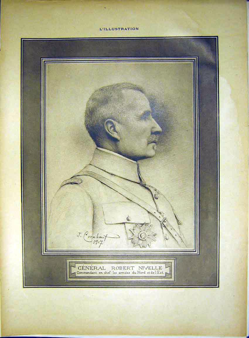 Original Old Vintage Print Portrait General Robert Nivelle Military French 1917