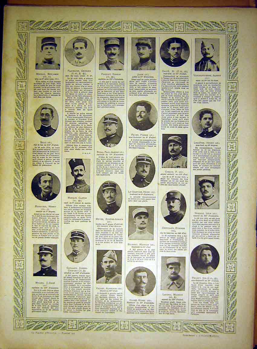 Original Old Vintage Print Portrait Sier Officer Honour Honneur French 1917