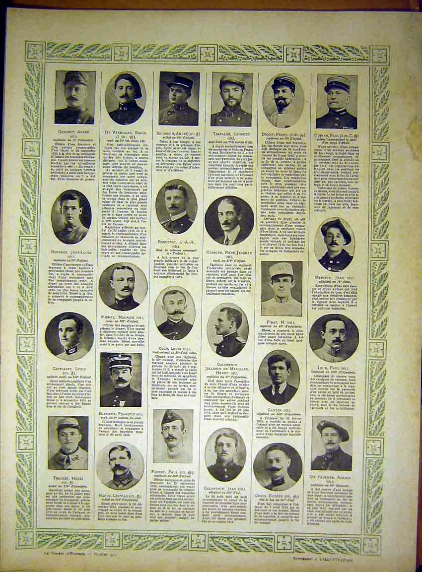 Original Old Vintage Print Portrait Officer French 1917 Honour Sier 20th