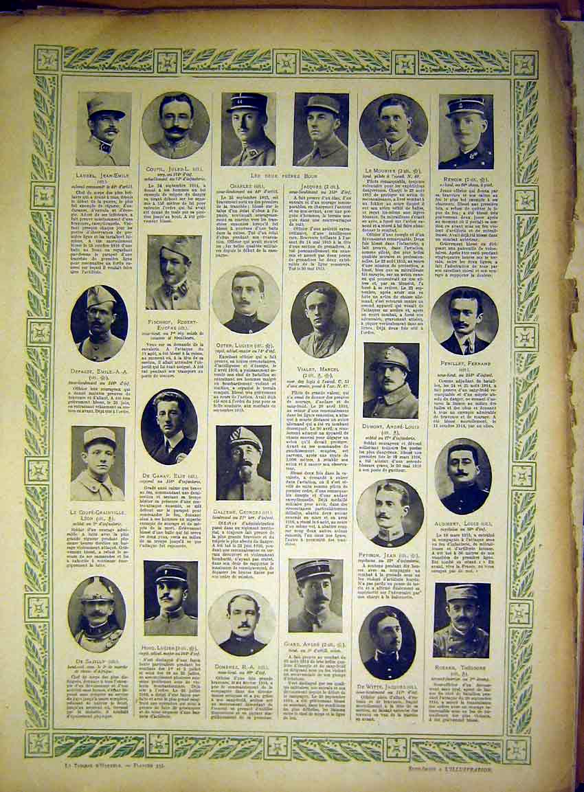 Original Old Vintage Print Honour Portrait French 1917 Sier Officer 1917 20th