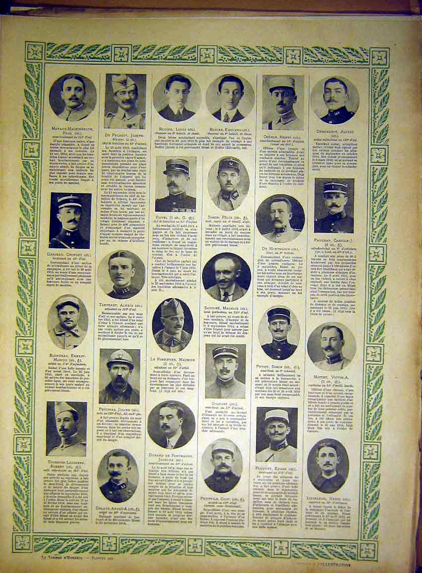 Original Old Vintage Print Honour Officer Sier Portrait French 1917 20th