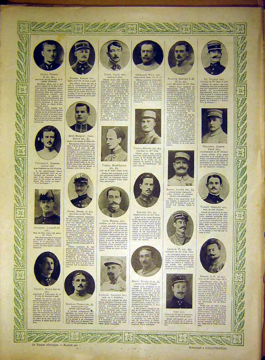 Original Old Vintage Print Portrait Officer Sier Honour French 1917 20th