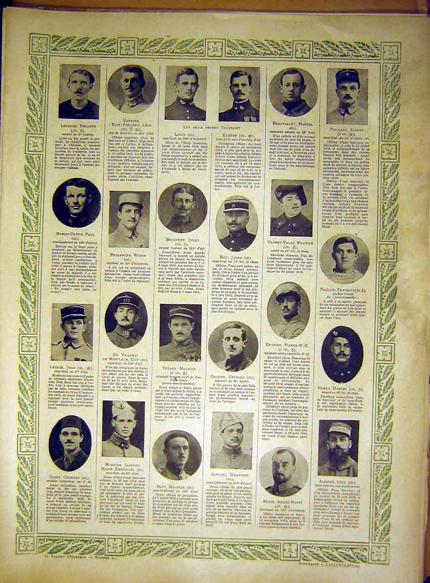 Original Old Vintage Print Portrait Honour Sier Officer Honneur French 1917