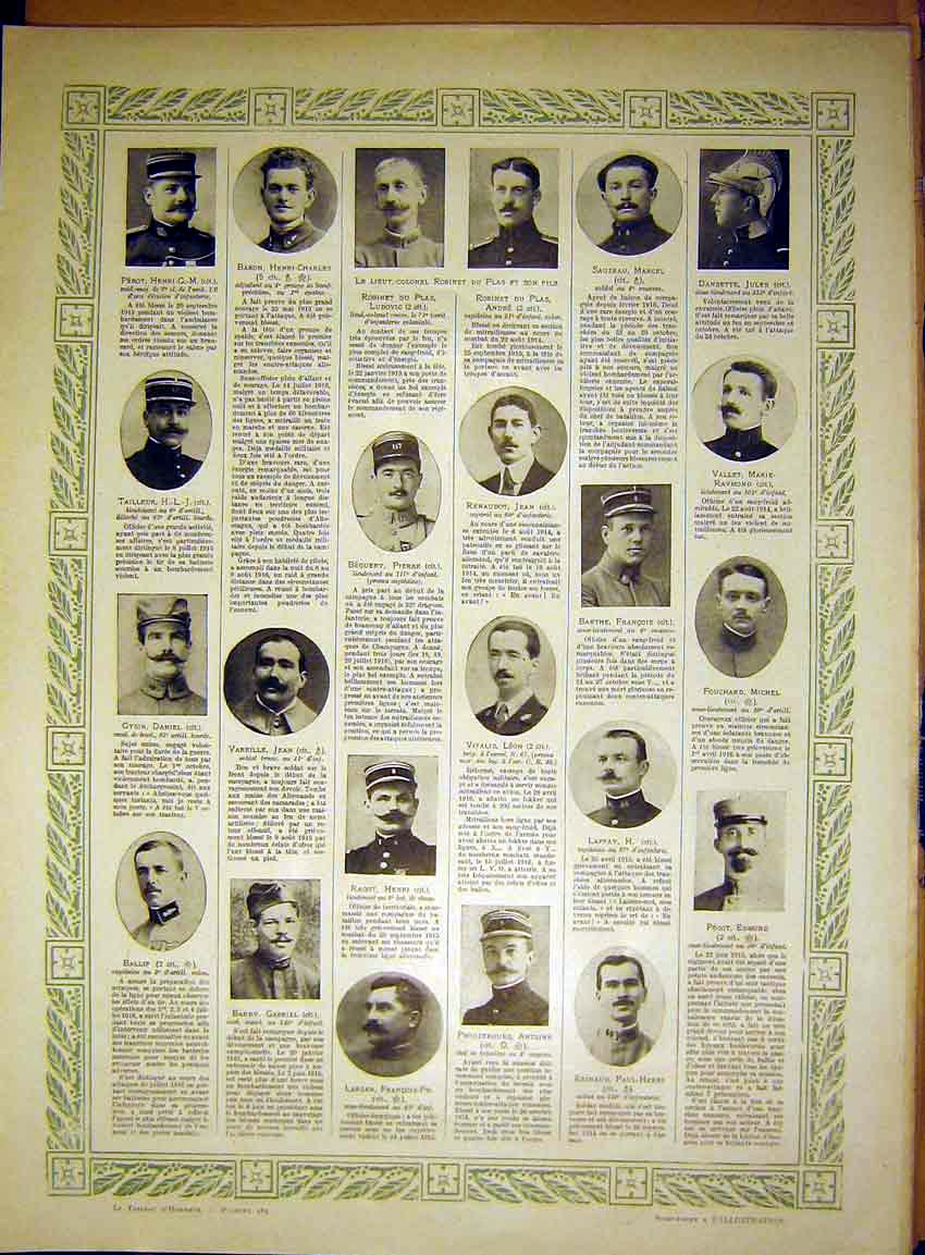 Original Old Vintage Print Ref.844 Portrait Officer Sier Honour French 1917