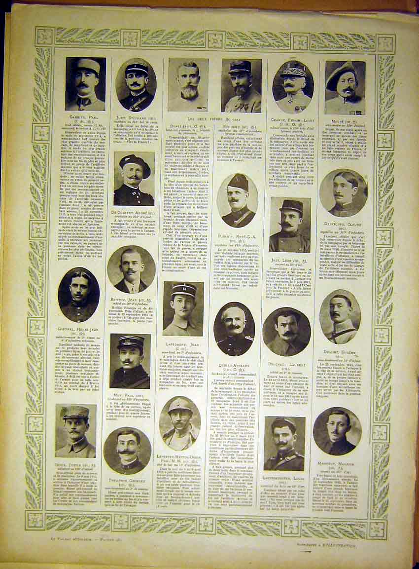 Original Old Vintage Print Sier Portrait Honour Officer Honneur French 1917