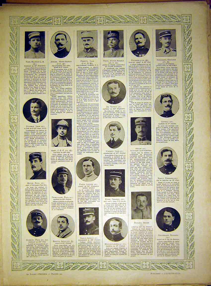 Original Old Vintage Print Portrait Sier Officer Honneur Honour French 1917