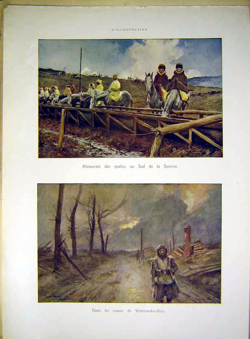 Original Old Vintage Print Somme Vermandovillers Frise Clery French 1917 20th