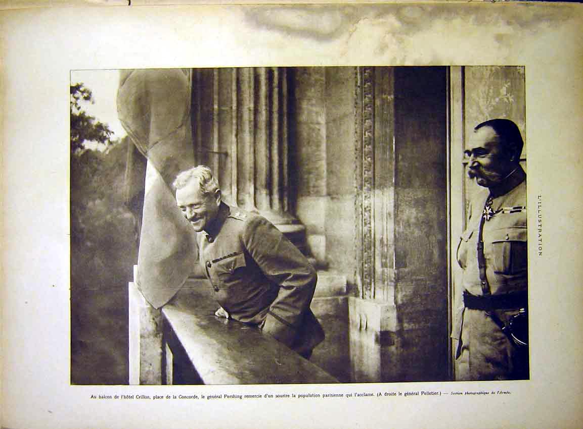 Original Old Vintage Print Pershing Crillon Paris Pelletier La-Fayette 1917