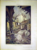 Original Old Vintage Print Cathedral Ruins Sketches Verdun Flameng French 1917
