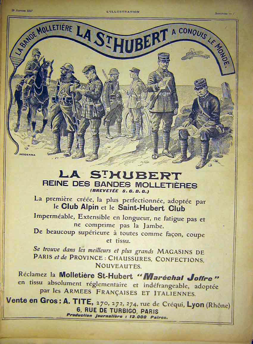 Original Old Vintage Print Advert St Hubert Military Uniforms French 1917 20th