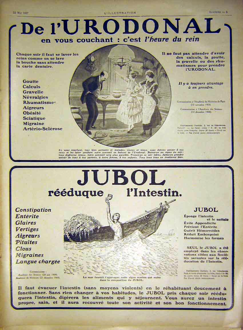 Original Old Vintage Print Advert Jubol L'Urodonal French 1917 20th Century