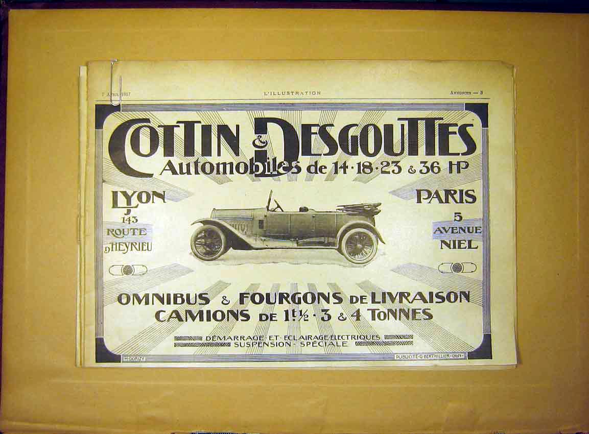 Old Vintage Print Advert Cottin Desgouttes Amnibus Automobile Paris 1917 20th