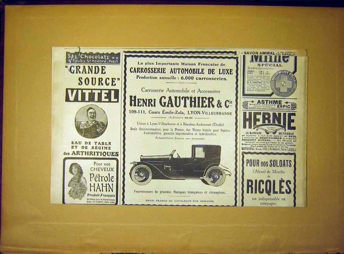Original Old Vintage Print Advert Gauthier Automobile Motor-Car 1917 20th