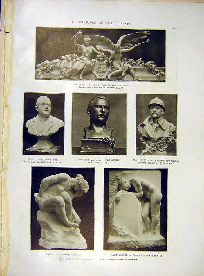 Old Antique Print Sculpture Nelson Hoest Carles Sain Desbois Bartholmew 01LIL0