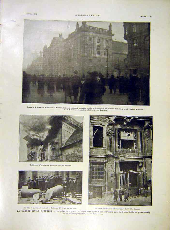 Original Old Vintage Print Berlin War Civil Castle Artillery Germany 1919 20th