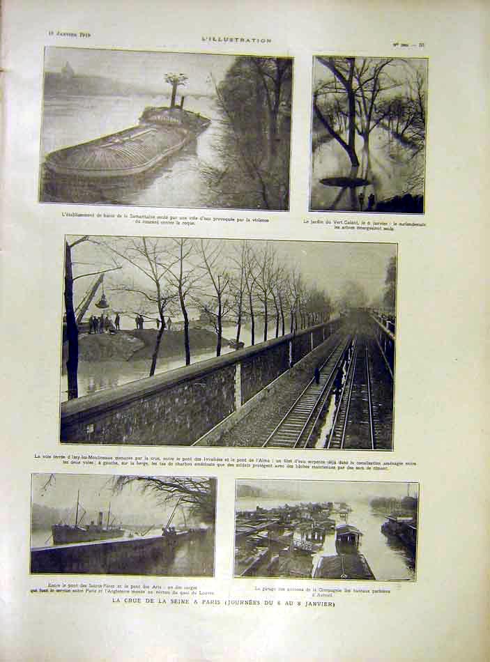 Original Old Vintage Print Garden Seine River Paris Cruise Bateaux Boats 1919