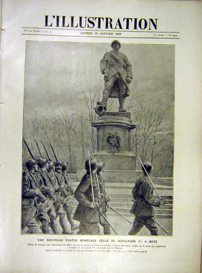 Original Old Vintage Print Statue Guillame Metz Paris France French 1919 20th