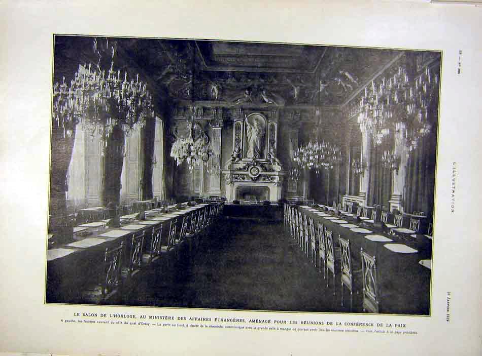 Original Old Vintage Print Horloge Peace Conference Orsay Building 1919 20th