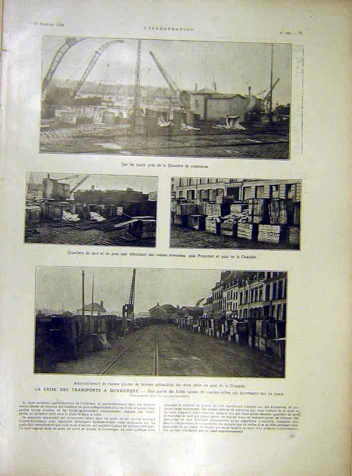 Original Old Antique Print Dunkirk Crisis Transport Chamber Commerce France Ww1