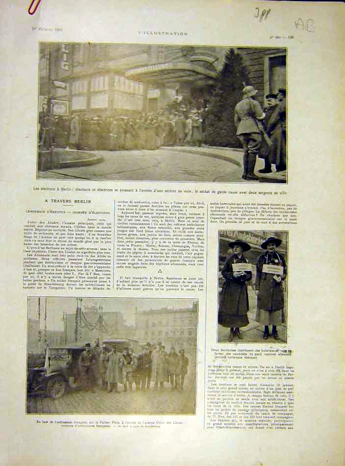 Original Old Vintage Print Berlin Mosse Ambassador Spartaciens French 1919 20th