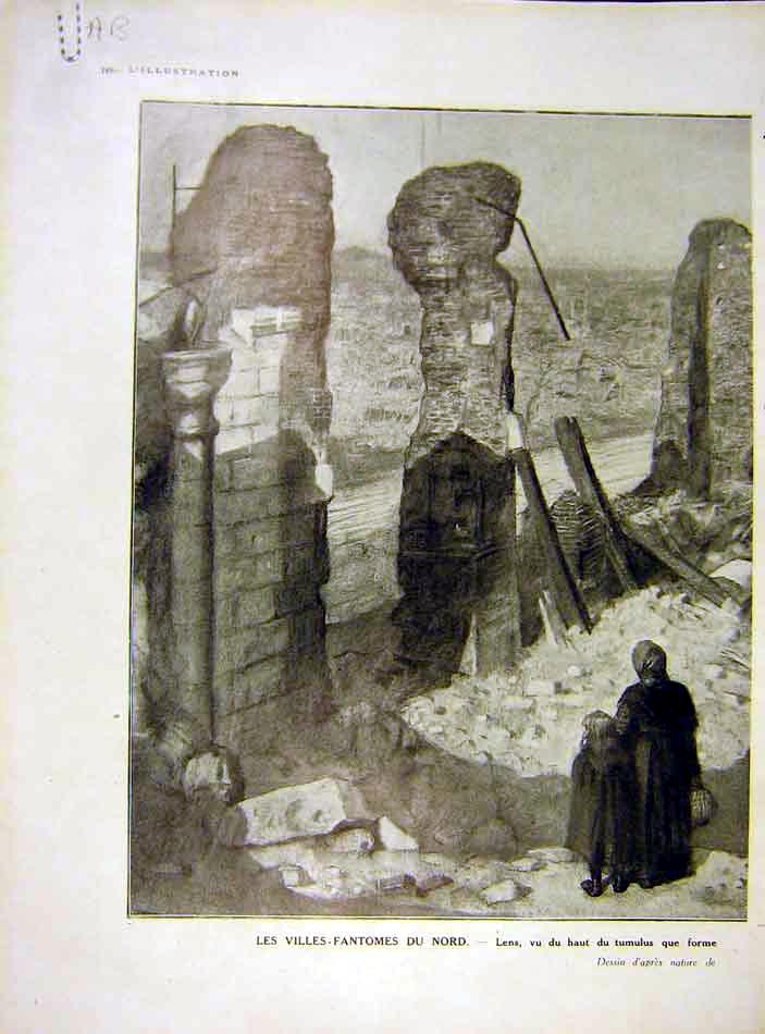 Old Vintage Print Ruins Church Pillars Jonas Ww1 War Phantom Village 1919
