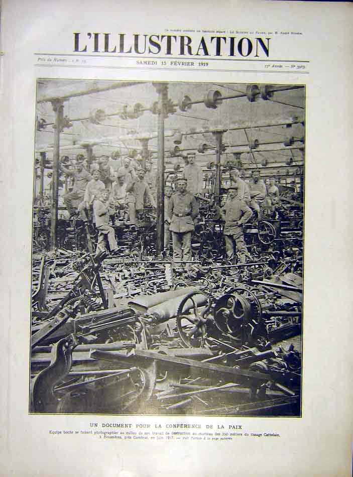 Original Old Vintage Print Peace German Equipment Cattelain Cambrai Ww1 1919
