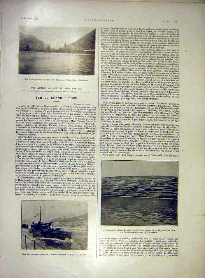 Original Old Vintage Print Rhine Flandre Germany Flood River French 1919 20th