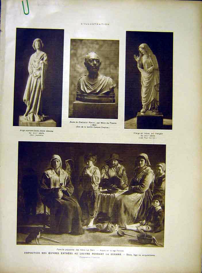 Original Old Vintage Print Sculpture Angel Neroni Virgin Louvre War Lacaze 1919