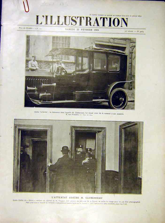 Original Old Vintage Print Clemenceau Limousine Motor-Car Cottin Tanguy 1919