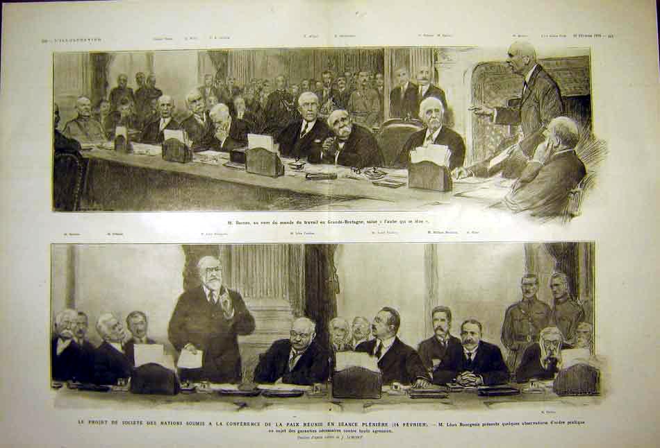 Original Old Vintage Print Sketches Peace Conference Bourgeois Barnes 1919 20th