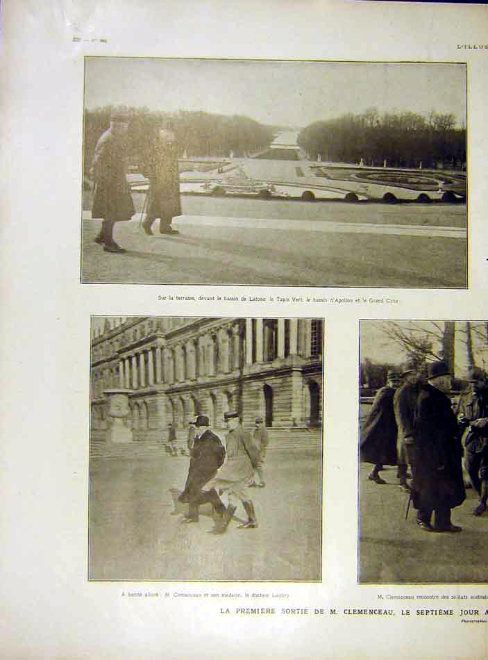 Original Old Vintage Print Latone Clemenceau Versailles France 1919 20th
