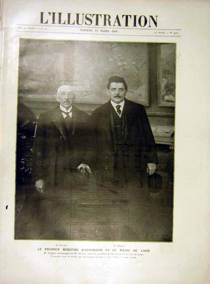 Original Old Vintage Print Hughes Australia Mayor Lyon Herriot French 1919 20th