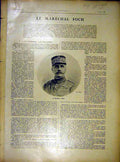 Original Old Vintage Print Marshall Foch Portrait Maps Paris Somme Ww1 1919
