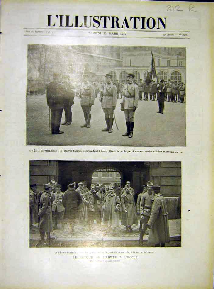 Original Old Vintage Print Army School Polytechnic Paris French 1919 Ww1 20th