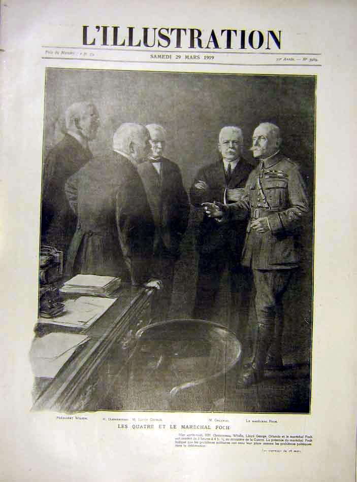 Original Old Vintage Print Foch Wilson Clemenceau Orlando George 1919 20th