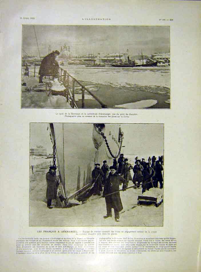 Original Old Vintage Print French Archangel Gueydon Ship Sbornaya 1919 20th