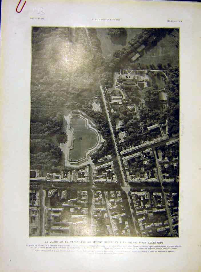 Original Old Vintage Print Versailles German Trianon Reservoirs Neptune 1919