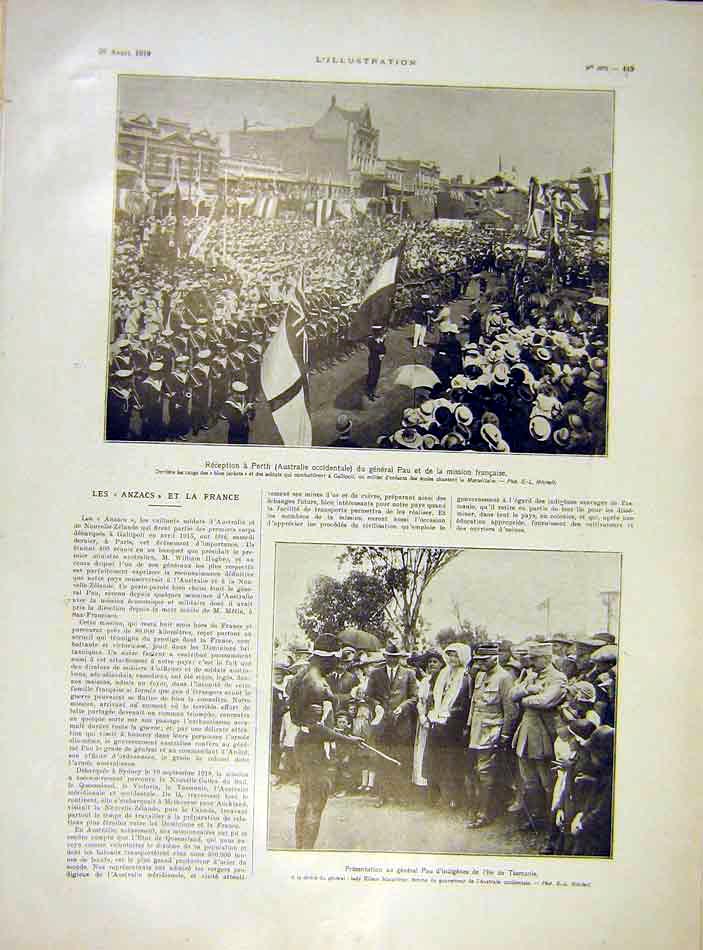 Original Old Vintage Print Perth Australia Pau French Mission Tasmania 1919 20th