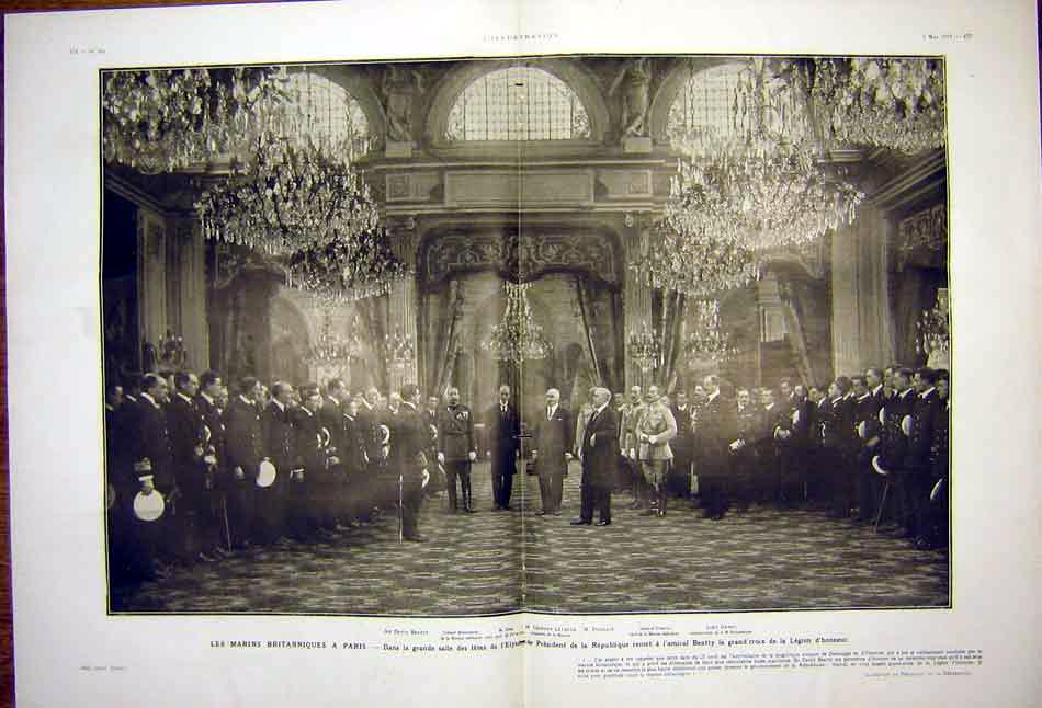 Original Old Vintage Print British Marines Paris Beatty Legion Honour 1919 20th