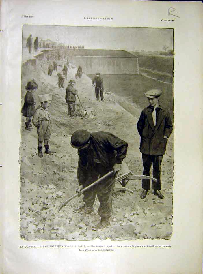 Original Old Vintage Print Demolition Fortifications Paris Race-Course 1919