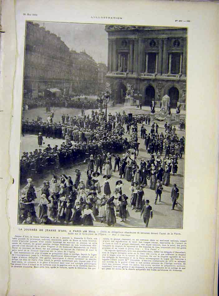Original Old Vintage Print Joan Arc Paris Procession France French 1919 20th