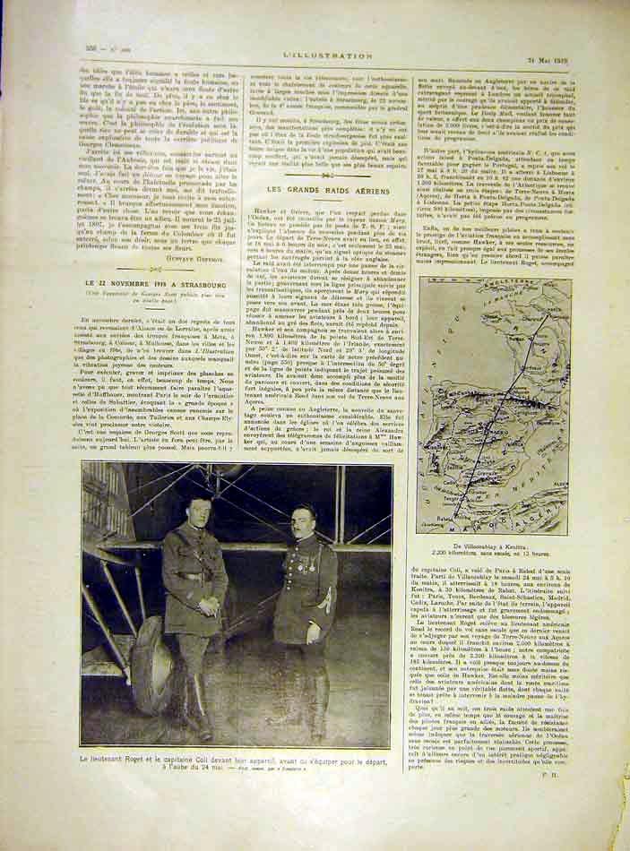 Original Old Vintage Print Roget Coli Aeroplane Pilot Map Kenitra Ww1 1919