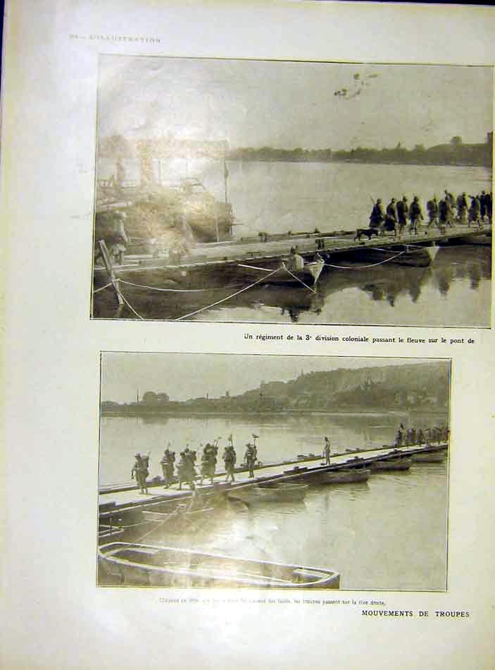 Original Old Vintage Print Troops Ww1 War Clairons Regiment Bridge 1919