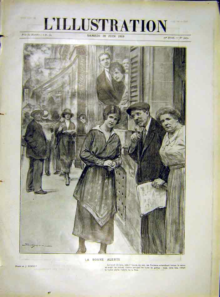 Original Old Vintage Print Paris France Parisian Peace Ww1 War French 1919