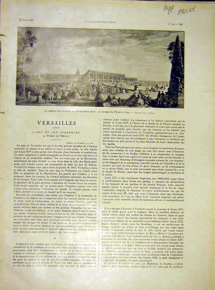 Original Old Vintage Print Verailles Marbre Plan Palace Paris France 1919 20th