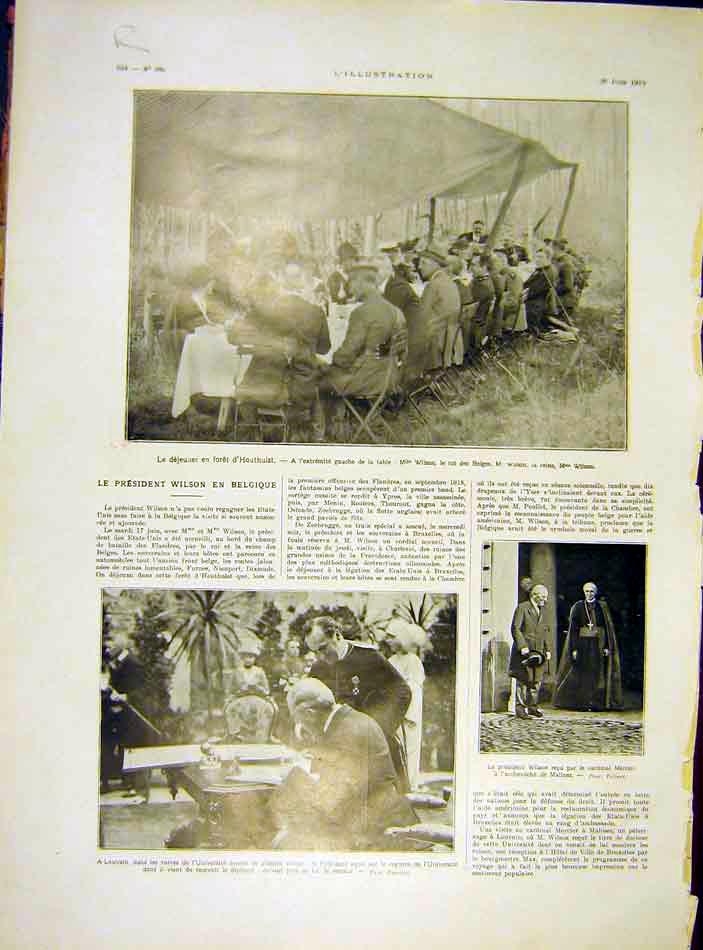 Old Vintage Print Wilson Belgium University Versailles Galary Glaces 1919 20th
